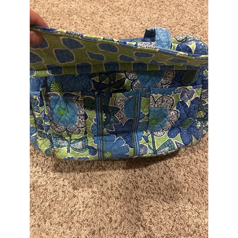 Vera Bradley Indigo Pop Quilted Multi-Use‎ Tote Diaper Travel Bag Green Floral